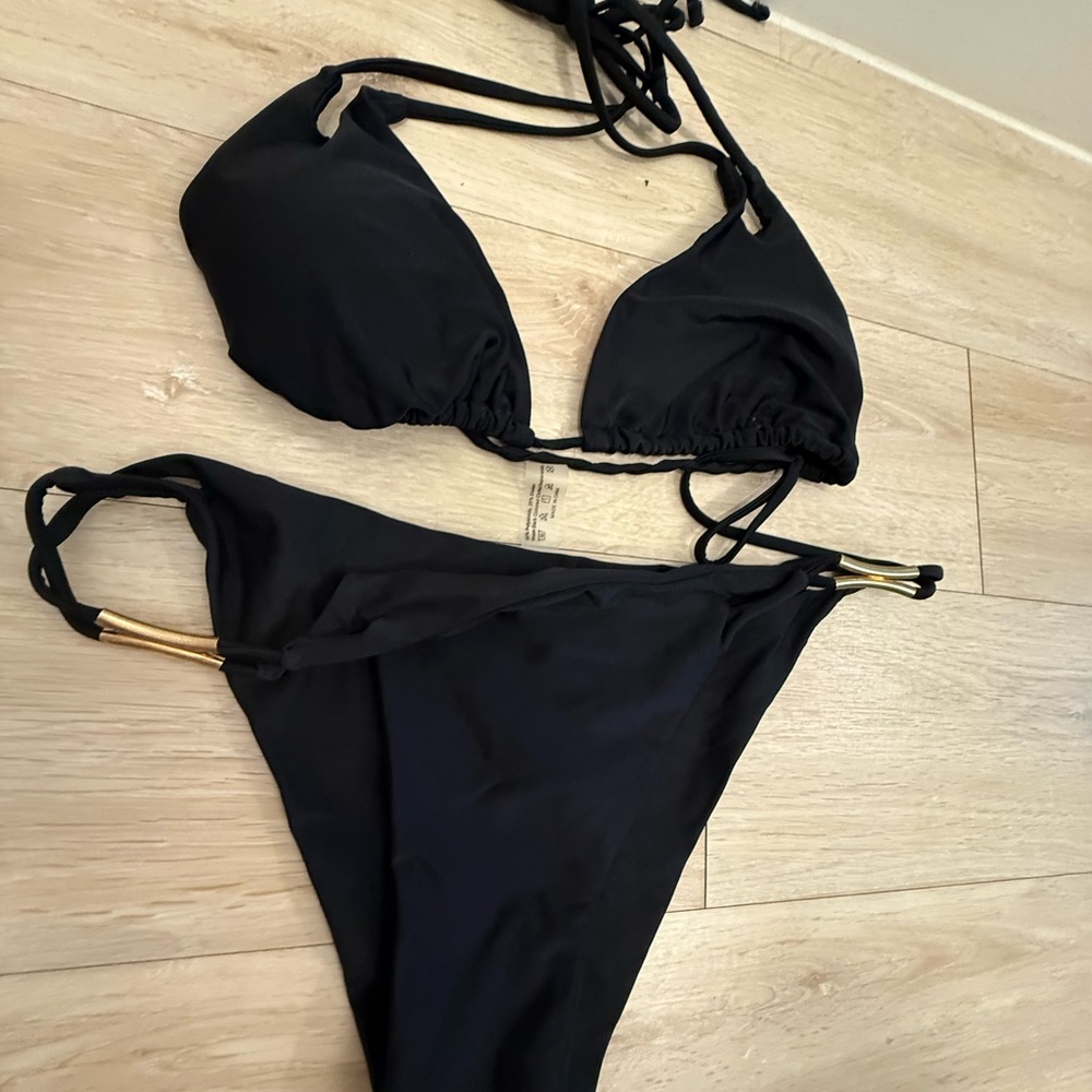SHEIN Black String Triangle Bikini Set